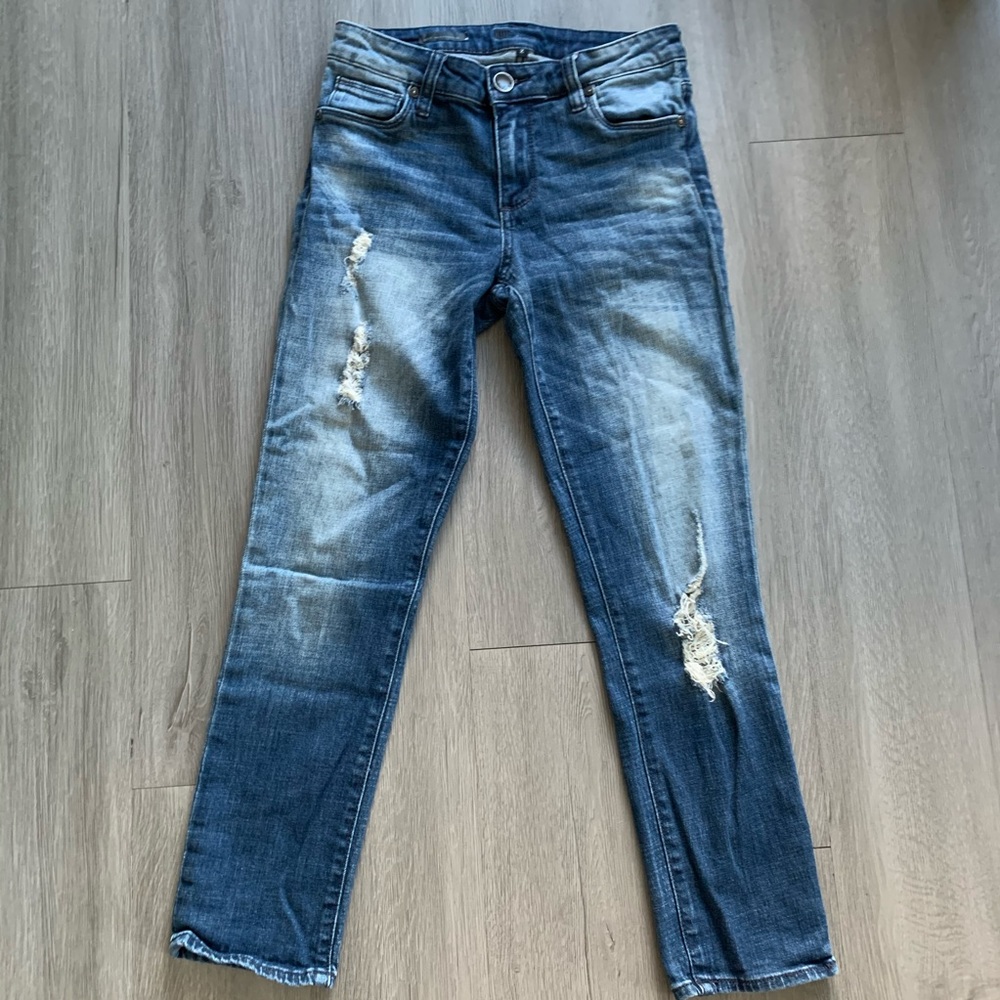Kut from the Cloth Reese Ankle Straight Leg Distressed Jeans Blue
